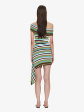 Load image into Gallery viewer, Stripe Knit Extension Drape Mini Dress - Vert Stripe