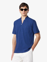Load image into Gallery viewer, Fish Tail Short Cotton Shirt - Navy Blue/Stripes