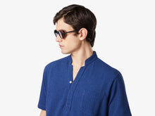 Load image into Gallery viewer, Fish Tail Short Cotton Shirt - Navy Blue/Stripes