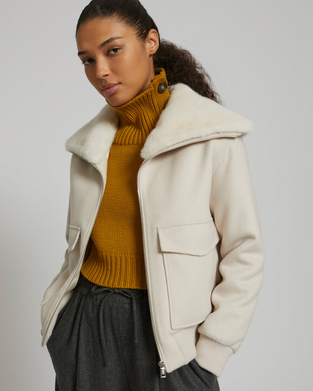 Jacket Blended Cashmere Doublefaced/Mink - Albatre