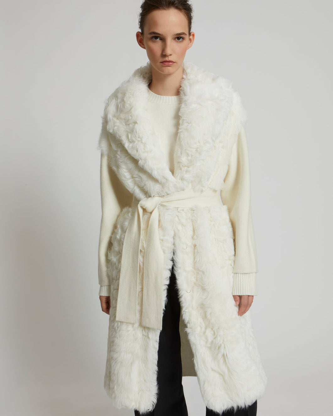 Coat Cut And Sewn Knitwear/Lamb Lg Hair - Ivoire