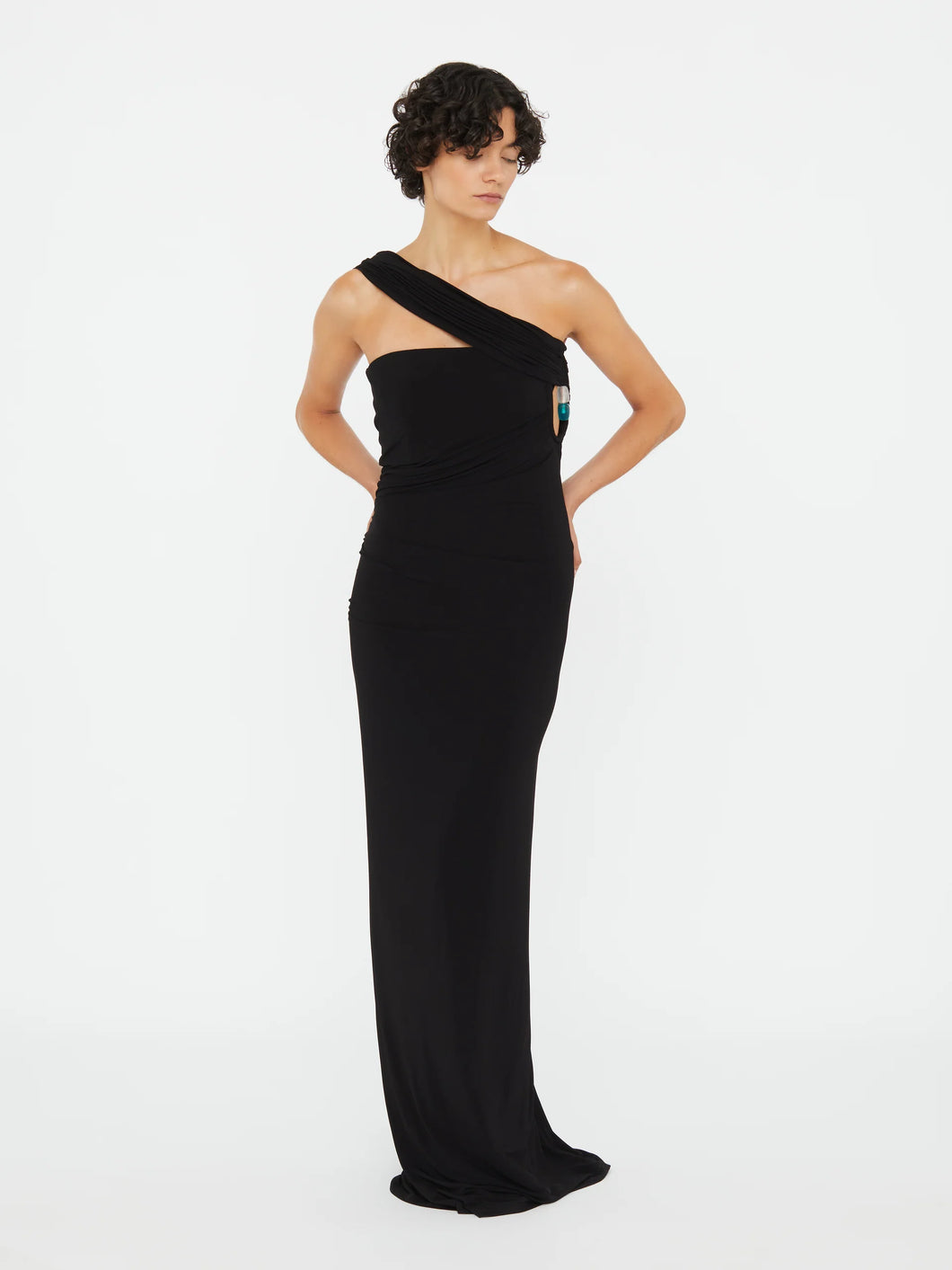Beach Glass Draped Jersey Dress  - Black