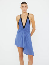 Load image into Gallery viewer, Suspended Jersey Fluted Mini Dress  - Blue
