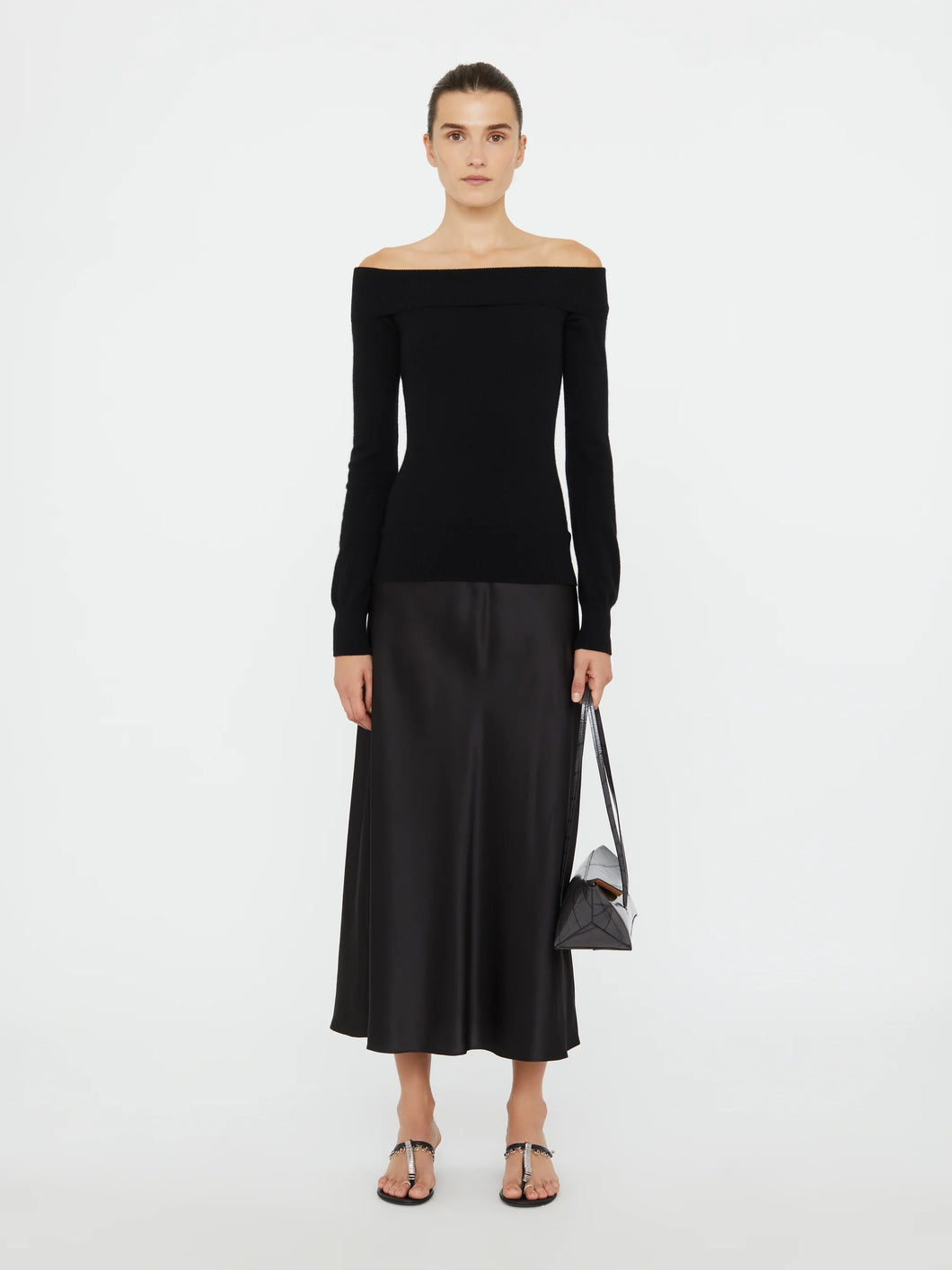 Shoulderless Cashmere Dress  - Black