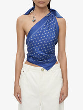 Load image into Gallery viewer, Bandana Scarf Tie Top - Indigo Bandana Print
