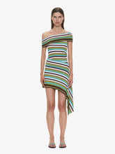 Load image into Gallery viewer, Stripe Knit Extension Drape Mini Dress - Vert Stripe
