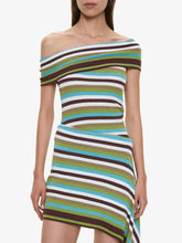 Load image into Gallery viewer, Stripe Knit Extension Drape Mini Dress - Vert Stripe
