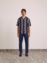 Load image into Gallery viewer, Roberto Linen Shirt S/S Duo Cabana Stripe Print - Navy
