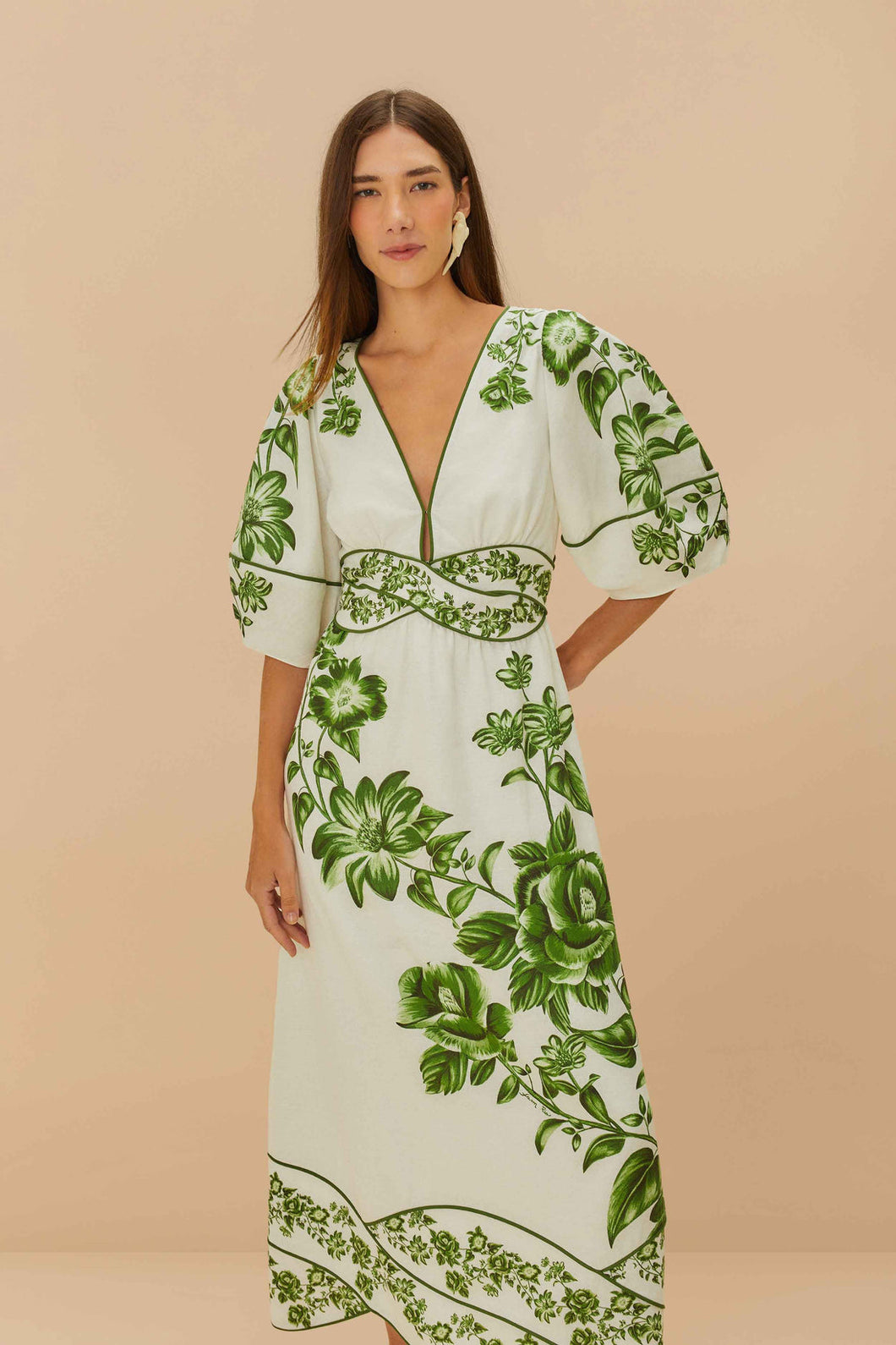 Green Floral Cascade - Off-White
