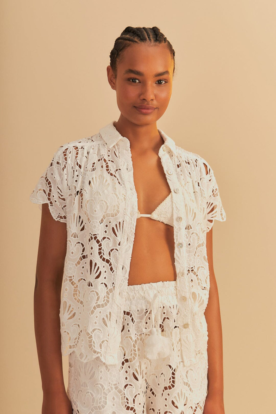 White Seashell Eyelet Shirt - White