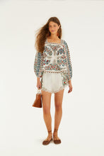Load image into Gallery viewer, Fruit Beauty Scarf Off-white Long Slevee Blouse - Fruit Beauty Scarf Off-white
