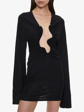 Load image into Gallery viewer, Salacia Ruched L/S Mini Dress - Black
