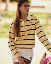 Load image into Gallery viewer, Serif Logo Rugby Polo - Almond/Navy
