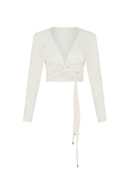 Load image into Gallery viewer, Long Sleeve Cotton Wrap Top - Natural
