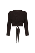 Load image into Gallery viewer, Long Sleeve Cotton Wrap Top - Black
