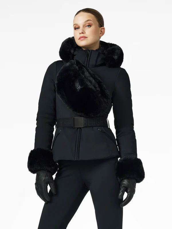 Giselle Faux Border Ski Jacket  - Black
