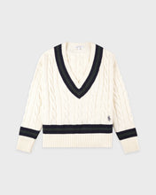 Load image into Gallery viewer, Src Cableknit V-Neck Sweater - Ecru/Dark Navy/Forest

