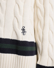 Load image into Gallery viewer, Src Cableknit V-Neck Sweater - Ecru/Dark Navy/Forest
