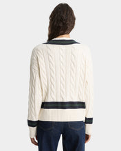 Load image into Gallery viewer, Src Cableknit V-Neck Sweater - Ecru/Dark Navy/Forest
