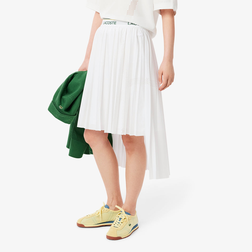 Asymmetric Pleated Midi Skirt  - White