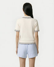 Load image into Gallery viewer, Signature Logo Mini Cable Polo - Ecru/Dark Navy
