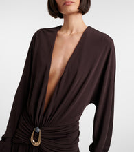 Load image into Gallery viewer, Stone Pin Scarf L/S Mini Dress  - Umber

