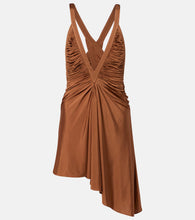 Load image into Gallery viewer, Suspended Jersey Fluted Mini Dress  - Russet
