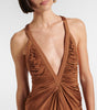 Suspended Jersey Fluted Mini Dress  - Russet