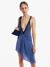 Load image into Gallery viewer, Suspended Jersey Fluted Mini Dress  - Blue
