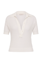 Load image into Gallery viewer, Lenna Polo Top - Pointelle Lace Vintage White
