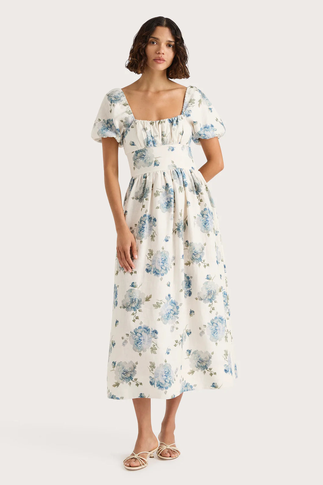 Dalia Midi Dress  - Cecile Floral - Pale Blue