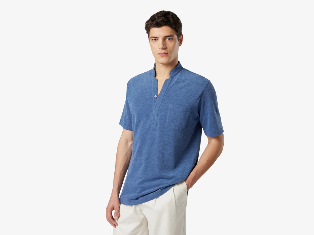 Fish Tail Short Cotton Shirt - Mid Blue