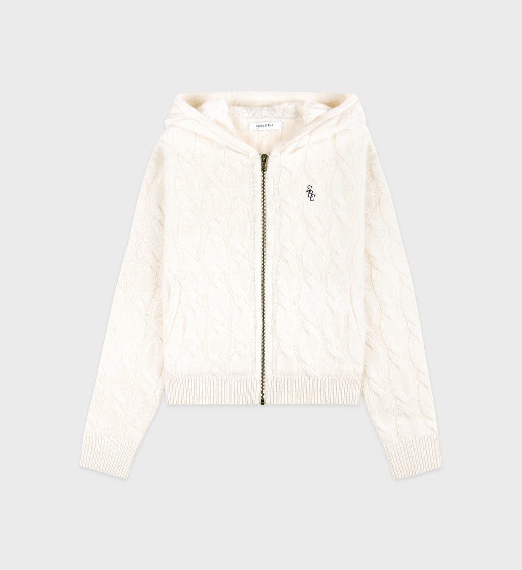 Src Cashmere Zip Hoodie  - Cream Navy