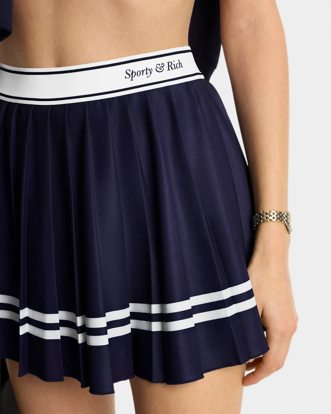 Italic Logo Pleated Skirt  - Dark Navy