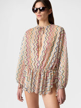 Load image into Gallery viewer, Long-sleeved mini cover-up model front with sunglasses
