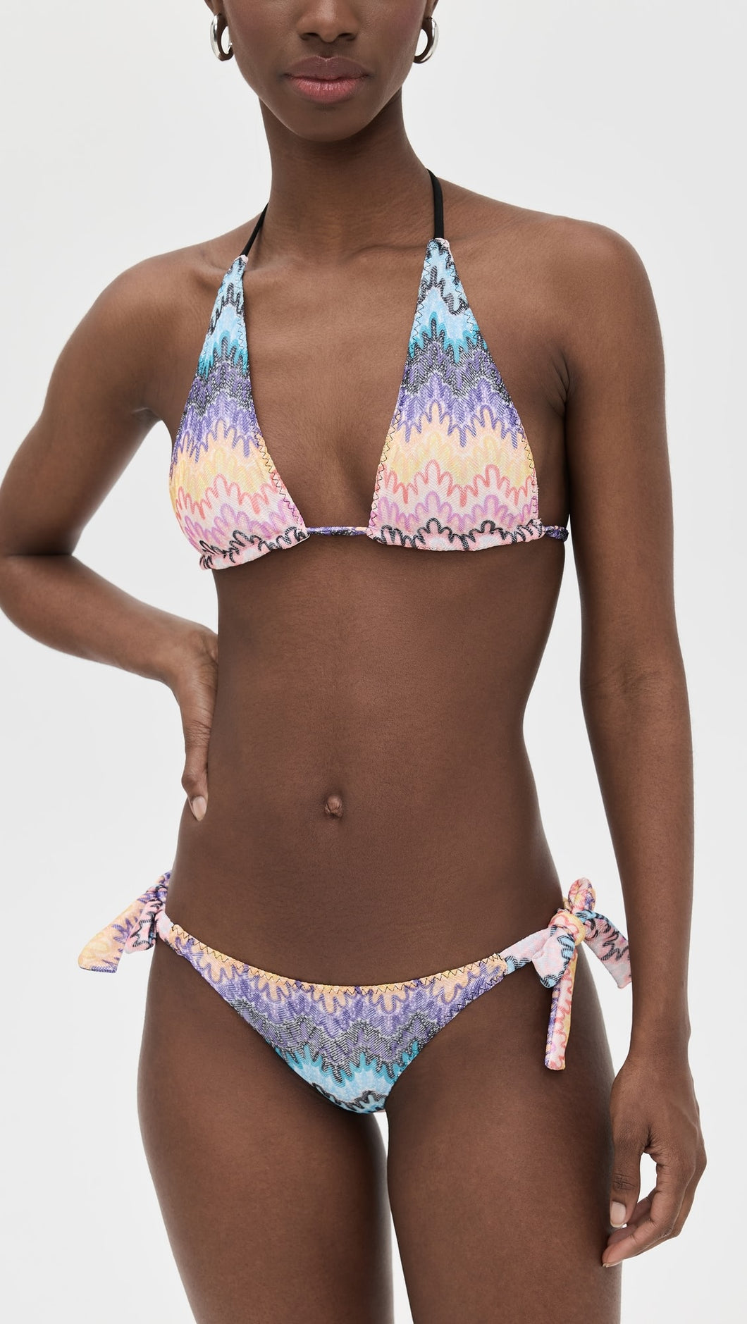 Viscose and lamŽ chevron-patterned bikini
