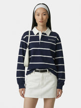 Load image into Gallery viewer, Serif Logo Rugby Polo - Dark Navy/White
