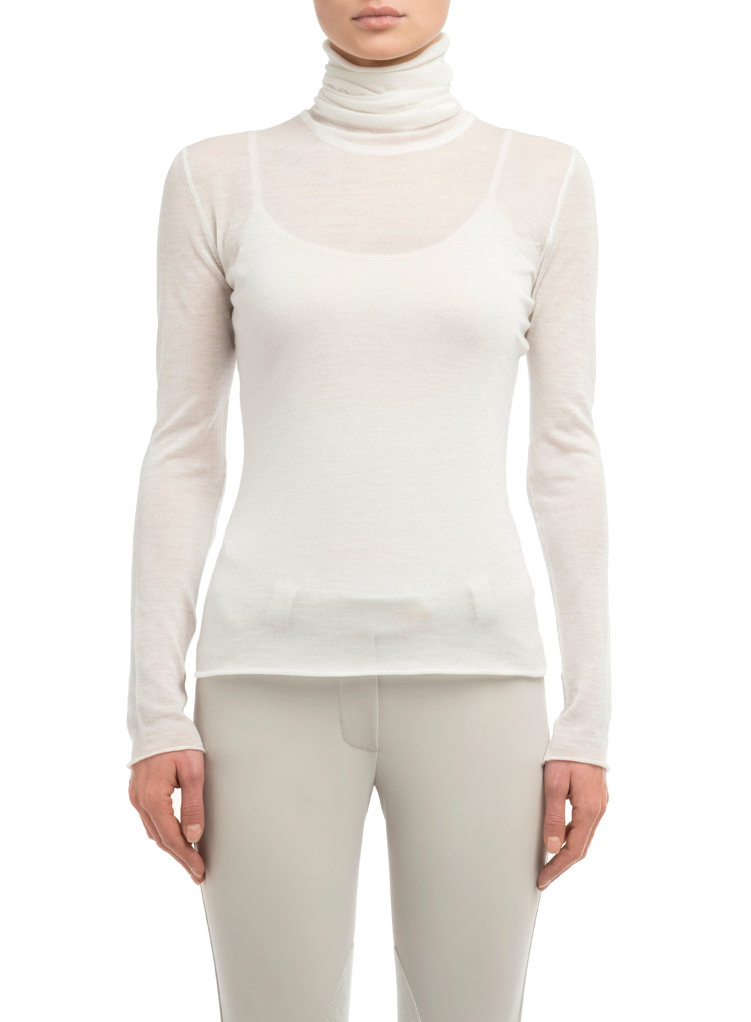 Dulcie Cashmere-Silk Turtle-Neck Layer - White