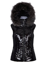 Load image into Gallery viewer, Shad m. Kap + P Patent Fur Hooded Gilet - Black
