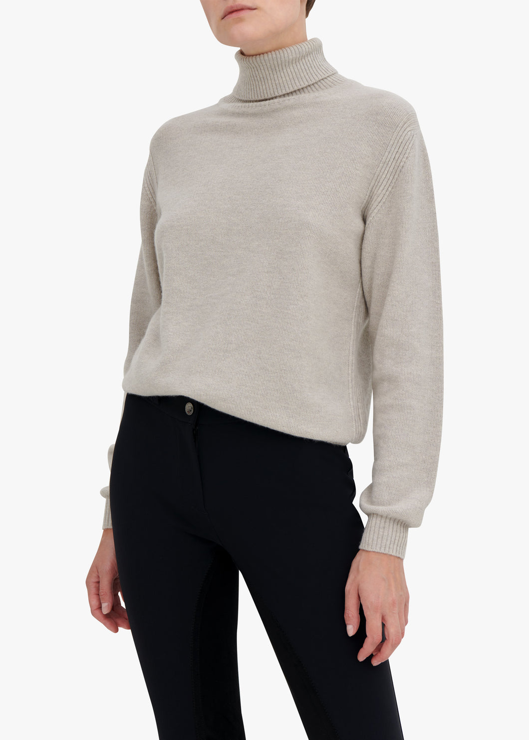 Sophie Cashmere Roll-Neck w. Elbow Patch - Ash Grey
